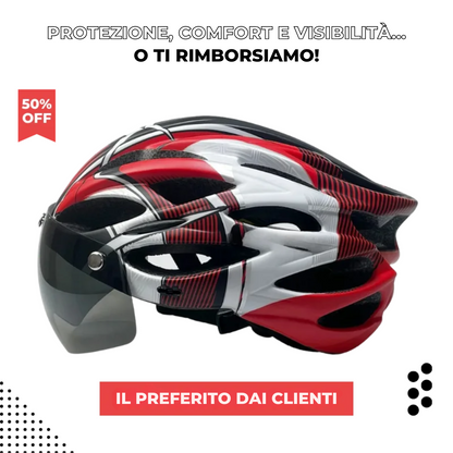 Cyclonix IT - Casco da bici con visiera rimovibile e LED – CycloGuard™ (rosso)